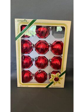 Pyramid Decorative Red Christmas Tree Ball Ornaments Box Of 11